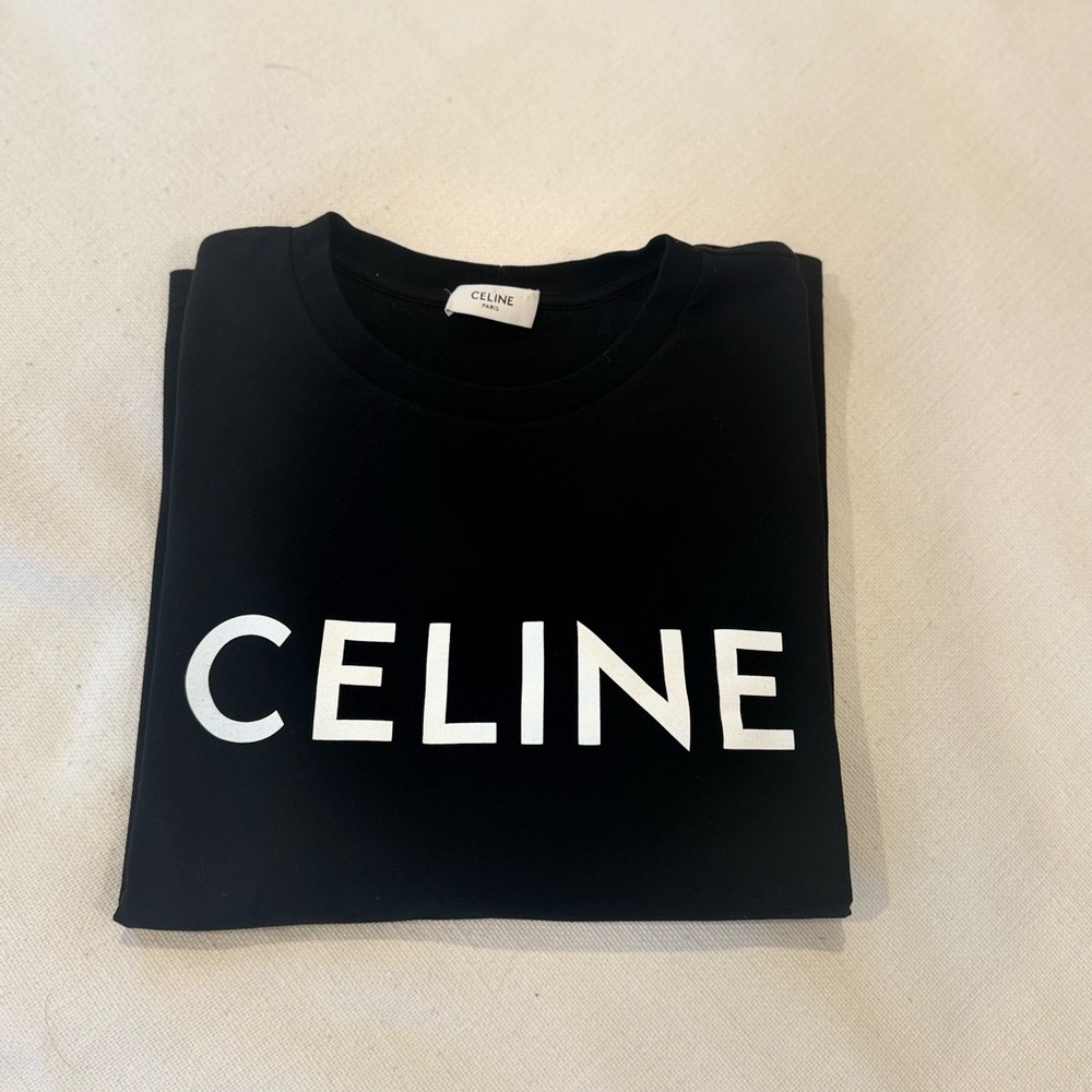 Celine Black Logo Short Sleeve Tee - Picture 2 of 7